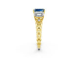 Yellow gold Three-Stone Emerald Cut Aquamarine Braided Band Ring with Four-Prong Setting_38