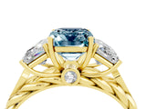 Yellow gold Three-Stone Emerald Cut Aquamarine Braided Band Ring with Four-Prong Setting_40