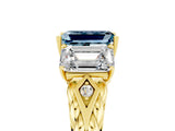 Yellow gold Three-Stone Emerald Cut Aquamarine Braided Band Ring with Four-Prong Setting_41