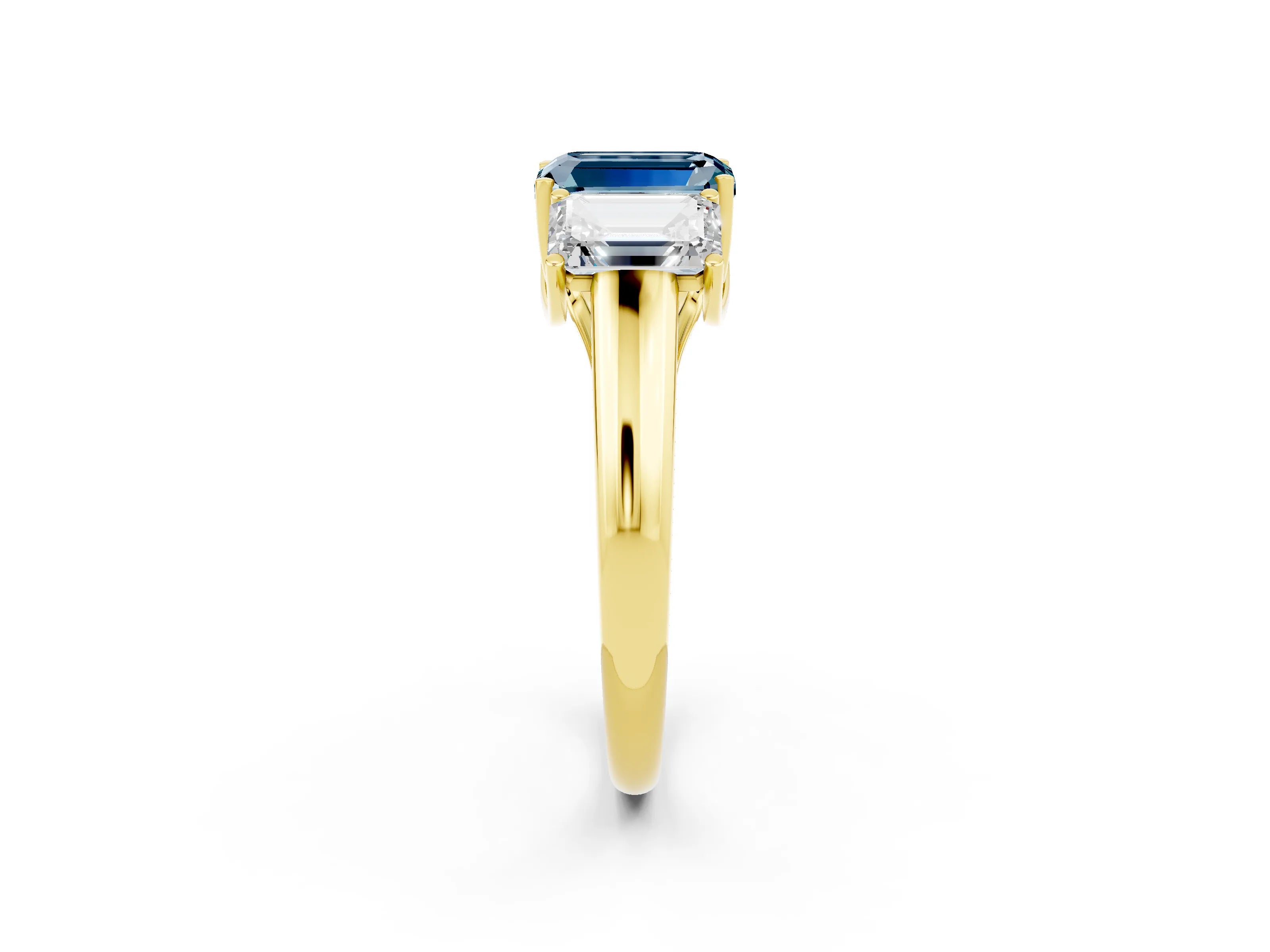 Yellow gold Three-Stone Emerald Cut Aquamarine Engagement Ring with Prong Setting_2