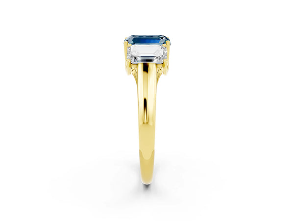 Yellow gold Three-Stone Emerald Cut Aquamarine Engagement Ring with Prong Setting