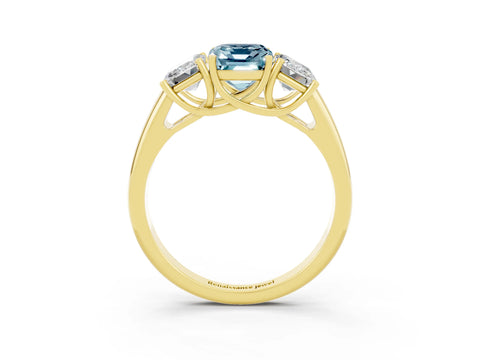 Yellow gold Three-Stone Emerald Cut Aquamarine Engagement Ring with Prong Setting_3