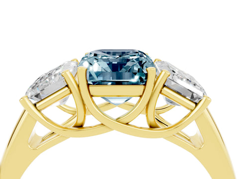 Yellow gold Three-Stone Emerald Cut Aquamarine Engagement Ring with Prong Setting_4