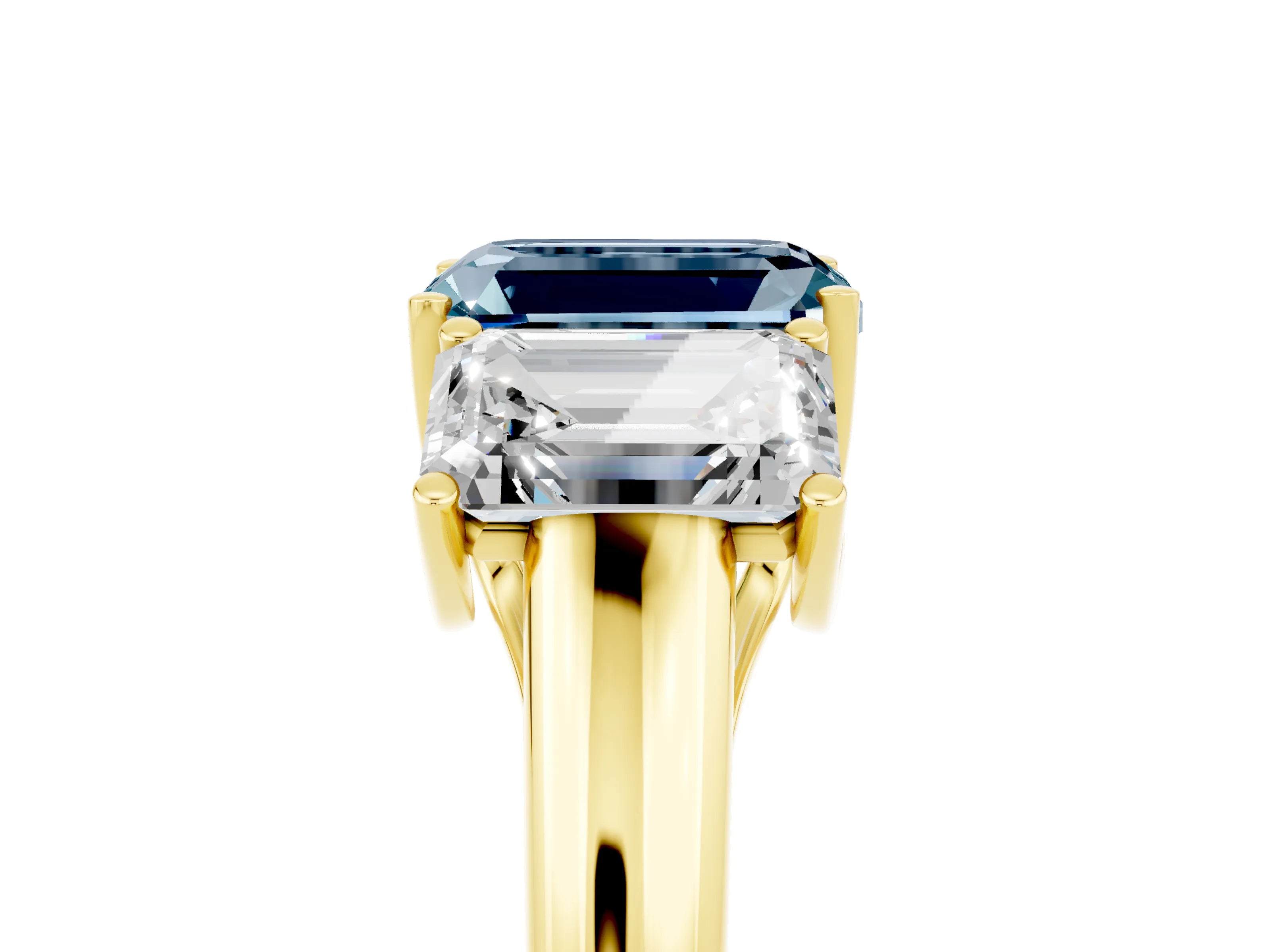 Yellow gold Three-Stone Emerald Cut Aquamarine Engagement Ring with Prong Setting_5