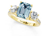 Yellow gold Three-Stone Emerald Cut Aquamarine Pavé Band with Four-Prong Setting_1