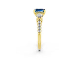 Yellow gold Three-Stone Emerald Cut Aquamarine Pavé Band with Four-Prong Setting_2