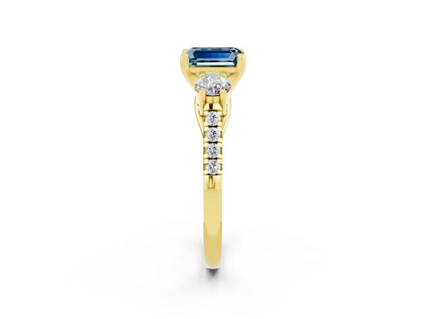 Yellow gold Three-Stone Emerald Cut Aquamarine Pavé Band with Four-Prong Setting_2