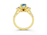 Yellow gold Three-Stone Emerald Cut Aquamarine Pavé Band with Four-Prong Setting_3