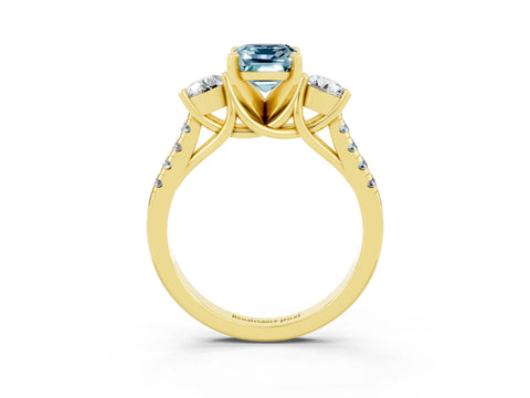 Yellow gold Three-Stone Emerald Cut Aquamarine Pavé Band with Four-Prong Setting_3