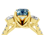 Yellow gold Three-Stone Emerald Cut Aquamarine Pavé Band with Four-Prong Setting_4