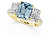 Yellow gold Three-Stone Emerald Cut Aquamarine Ring with Pavé Band and Prong Setting_13