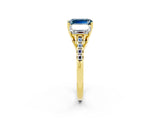 Yellow gold Three-Stone Emerald Cut Aquamarine Ring with Pavé Band and Prong Setting_14