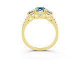 Yellow gold Three-Stone Emerald Cut Aquamarine Ring with Pavé Band and Prong Setting_15