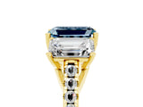 Yellow gold Three-Stone Emerald Cut Aquamarine Ring with Pavé Band and Prong Setting_17