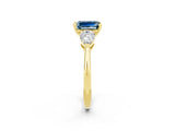 Yellow gold Three-Stone Emerald Cut Aquamarine Ring with Pear Side Stones and Four-Prong Setting_2
