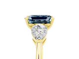 Yellow gold Three-Stone Emerald Cut Aquamarine Ring with Pear Side Stones and Four-Prong Setting_5