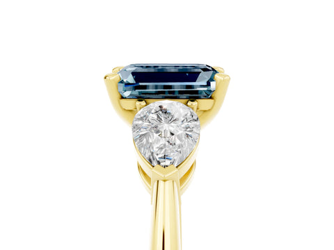 Yellow gold Three-Stone Emerald Cut Aquamarine Ring with Pear Side Stones and Four-Prong Setting_5
