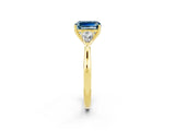 Yellow gold Three-Stone Emerald Cut Aquamarine Ring with Pear  Side Stones in Four-Prong Setting_14