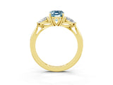 Yellow gold Three-Stone Emerald Cut Aquamarine Ring with Pear  Side Stones in Four-Prong Setting_15