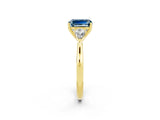 Yellow gold Three-Stone Emerald Cut Aquamarine Ring with Pear  Side Stones in Four-Prong Setting_38