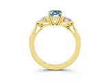Yellow gold Three-Stone Emerald Cut Aquamarine Ring with Pear  Side Stones in Four-Prong Setting_39