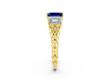 Yellow gold Three-Stone Emerald Cut Blue Sapphire Braided Band Ring with Four-Prong Setting_38