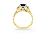 Yellow gold Three-Stone Emerald Cut Blue Sapphire Braided Band Ring with Four-Prong Setting_39