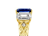 Yellow gold Three-Stone Emerald Cut Blue Sapphire Braided Band Ring with Four-Prong Setting_41