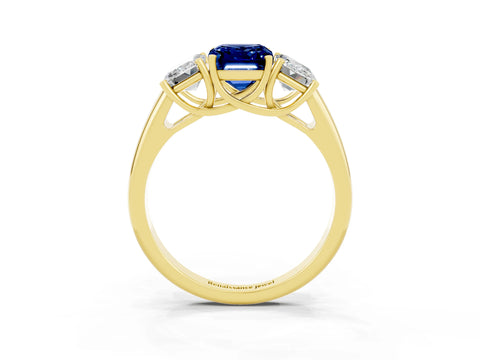Yellow gold Three-Stone Emerald Cut Blue Sapphire Engagement Ring with Prong Setting_3