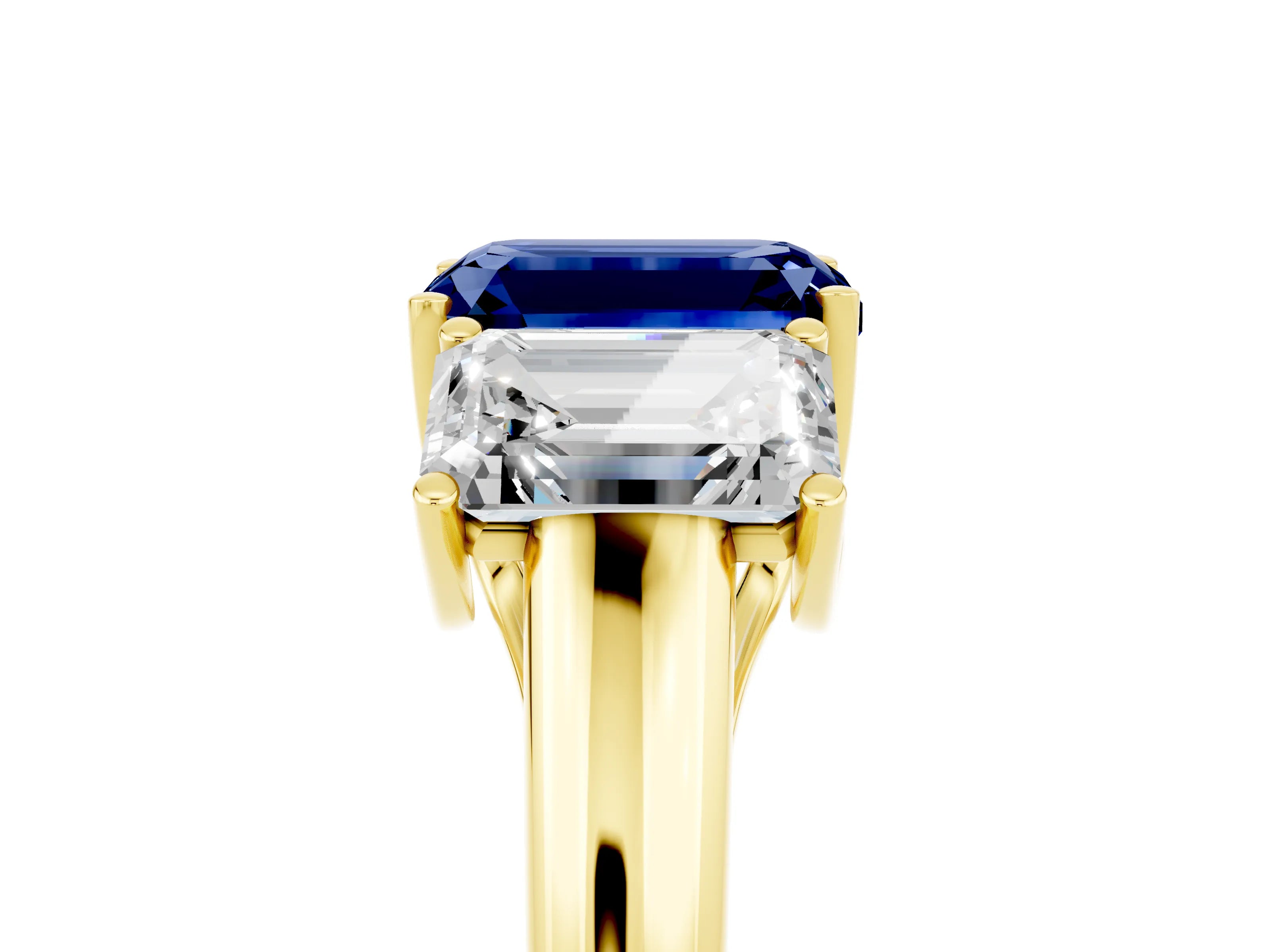 Yellow gold Three-Stone Emerald Cut Blue Sapphire Engagement Ring with Prong Setting_5