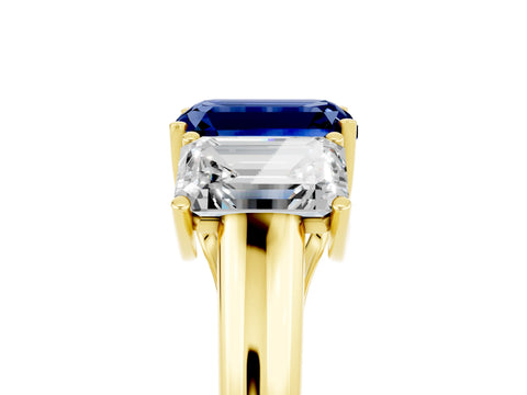 Yellow gold Three-Stone Emerald Cut Blue Sapphire Engagement Ring with Prong Setting_5