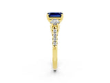 Yellow gold Three-Stone Emerald Cut Blue Sapphire Pavé Band with Four-Prong Setting_2
