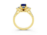Yellow gold Three-Stone Emerald Cut Blue Sapphire Pavé Band with Four-Prong Setting_3