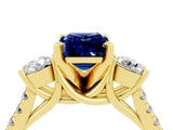 Yellow gold Three-Stone Emerald Cut Blue Sapphire Pavé Band with Four-Prong Setting_4