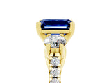 Yellow gold Three-Stone Emerald Cut Blue Sapphire Pavé Band with Four-Prong Setting_5