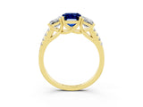 Yellow gold Three-Stone Emerald Cut Blue Sapphire Ring with Pavé Band and Prong Setting_15