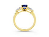 Yellow gold Three-Stone Emerald Cut Blue Sapphire Ring with Pear Side Stones and Four-Prong Setting_3