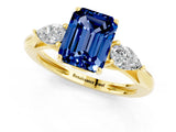 Yellow gold Three-Stone Emerald Cut Blue Sapphire Ring with Pear  Side Stones in Four-Prong Setting_13