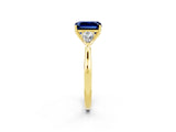 Yellow gold Three-Stone Emerald Cut Blue Sapphire Ring with Pear  Side Stones in Four-Prong Setting_14