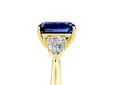Yellow gold Three-Stone Emerald Cut Blue Sapphire Ring with Pear  Side Stones in Four-Prong Setting_17