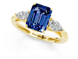 Yellow gold Three-Stone Emerald Cut Blue Sapphire Ring with Pear  Side Stones in Four-Prong Setting_37
