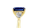 Yellow gold Three-Stone Emerald Cut Blue Sapphire Ring with Pear  Side Stones in Four-Prong Setting_41