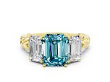 Yellow gold Three-Stone Emerald Cut Blue Topaz Braided Band Ring with Four-Prong Setting_36