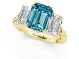 Yellow gold Three-Stone Emerald Cut Blue Topaz Braided Band Ring with Four-Prong Setting_37