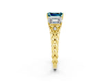 Yellow gold Three-Stone Emerald Cut Blue Topaz Braided Band Ring with Four-Prong Setting_38