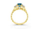 Yellow gold Three-Stone Emerald Cut Blue Topaz Braided Band Ring with Four-Prong Setting_39
