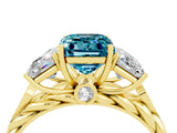 Yellow gold Three-Stone Emerald Cut Blue Topaz Braided Band Ring with Four-Prong Setting_40