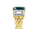 Yellow gold Three-Stone Emerald Cut Blue Topaz Braided Band Ring with Four-Prong Setting_41