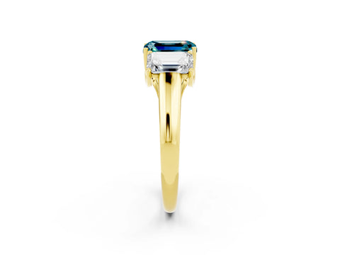 Yellow gold Three-Stone Emerald Cut Blue Topaz Engagement Ring with Prong Setting_2