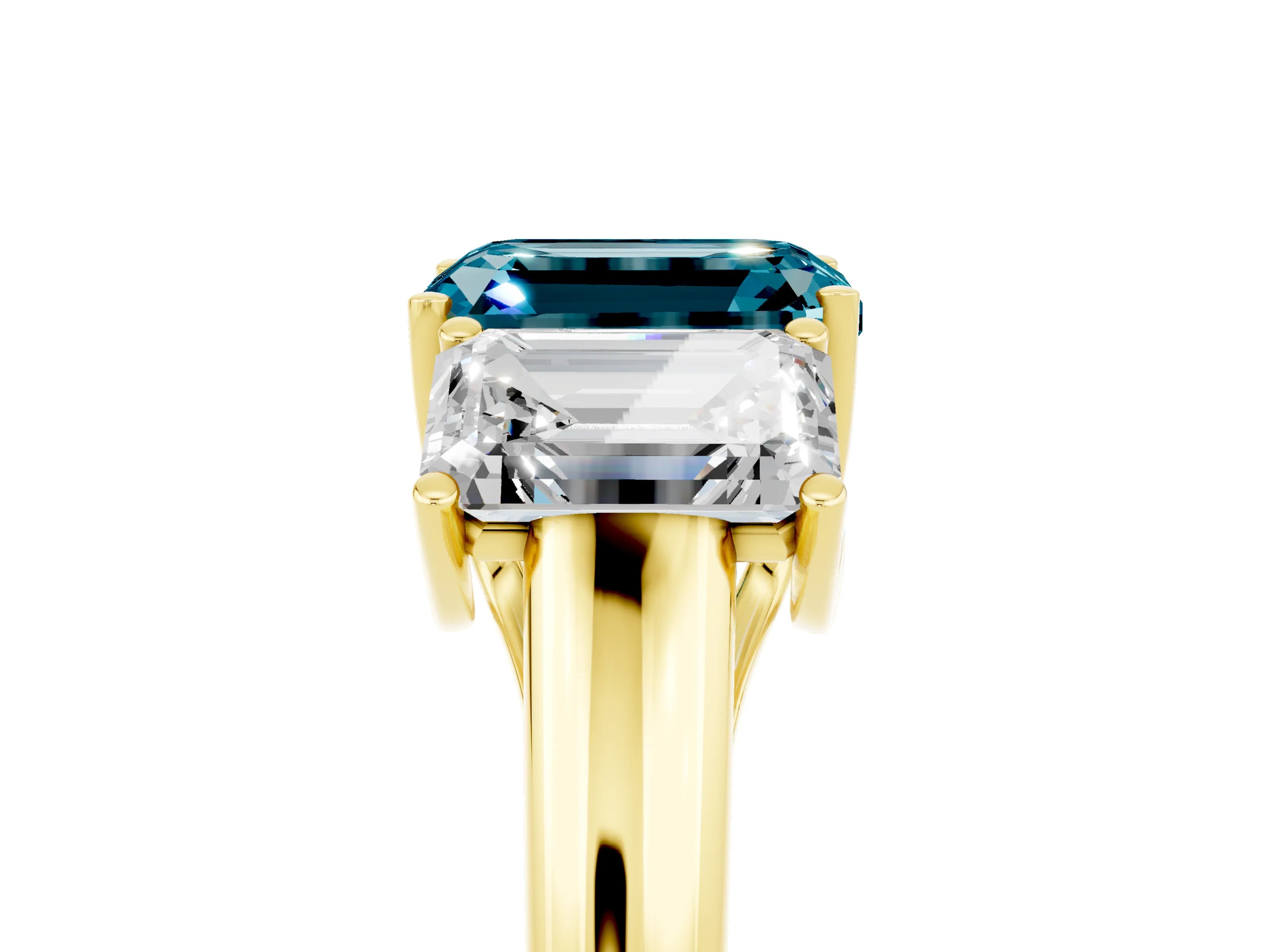 Yellow gold Three-Stone Emerald Cut Blue Topaz Engagement Ring with Prong Setting_5